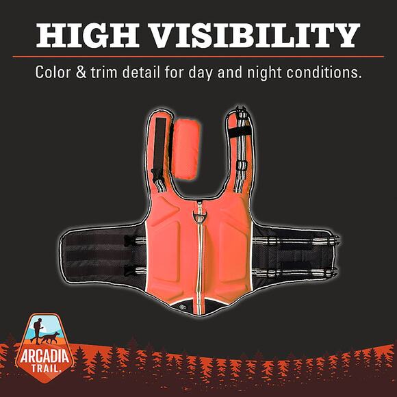 Arcadia Trail High Visibility Swim Life Jacket Dog Harness Size M Vest Orange - Picture 3 of 7
